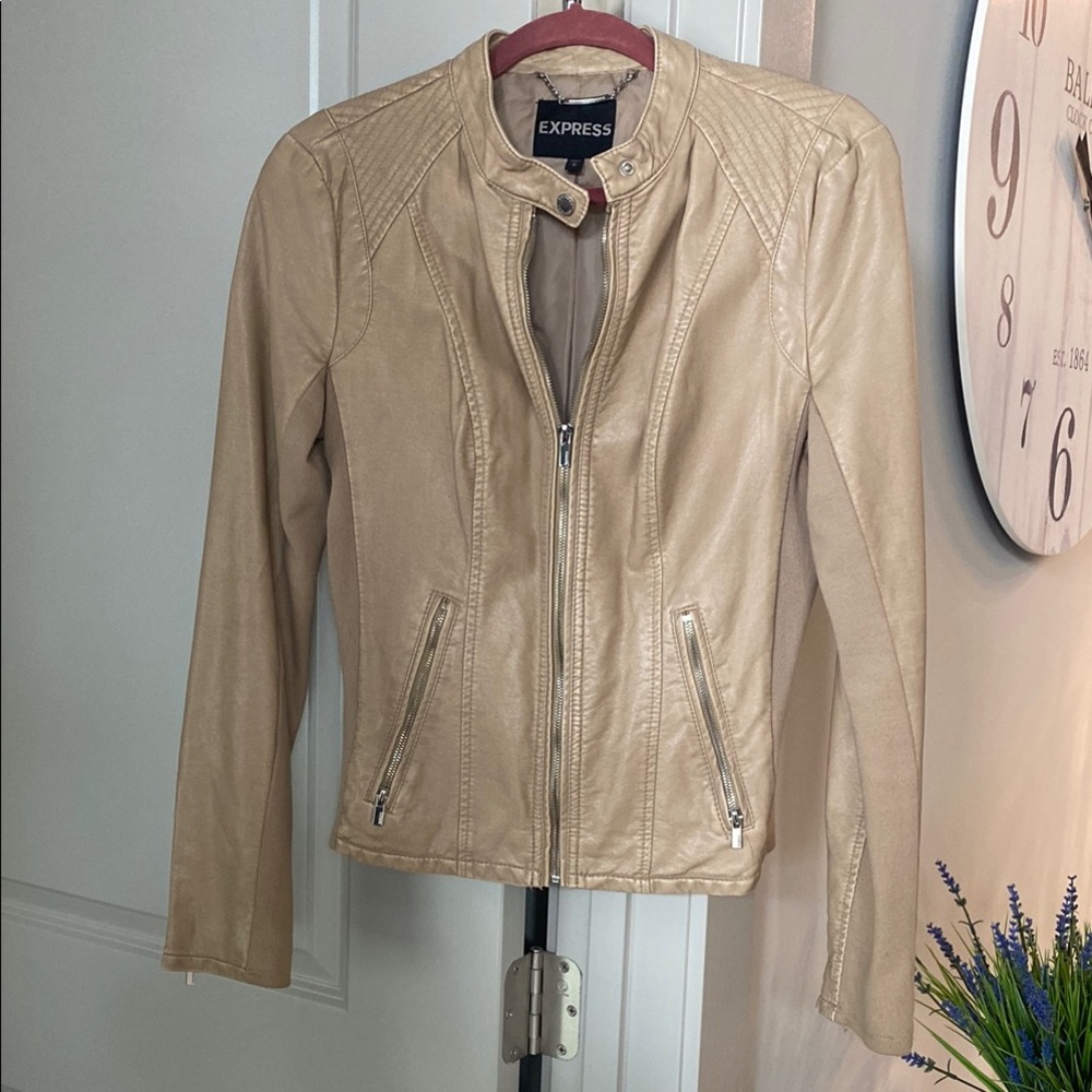 Express Tan Leather Jacket Classic Cut